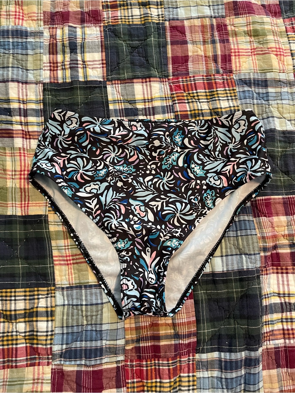 Black Blue Pink Floral Full Coverage Bikini Bottom High Waisted Sz XS EUC